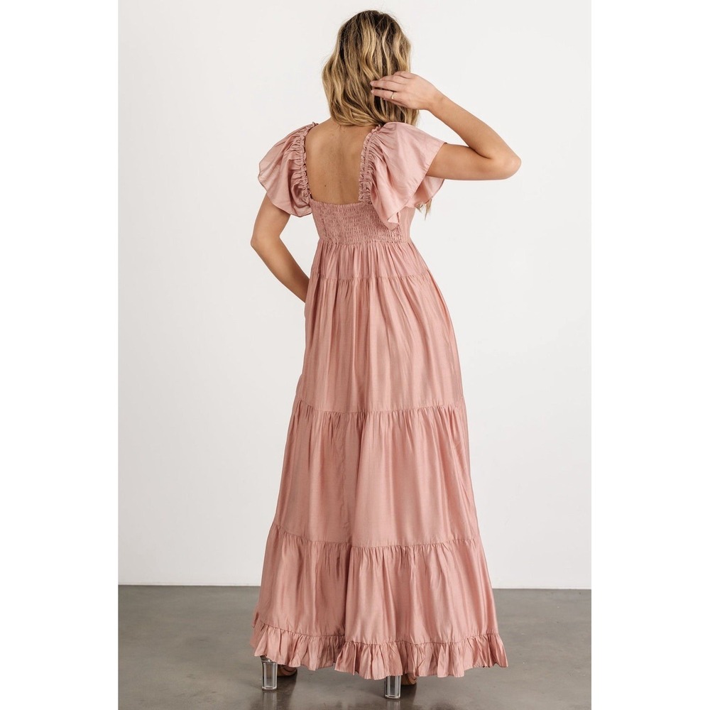 NWT BALTIC BORN Agatha Maxi Dress Womens Small Mauve Tie Front Smocked Tiered - Picture 2 of 6